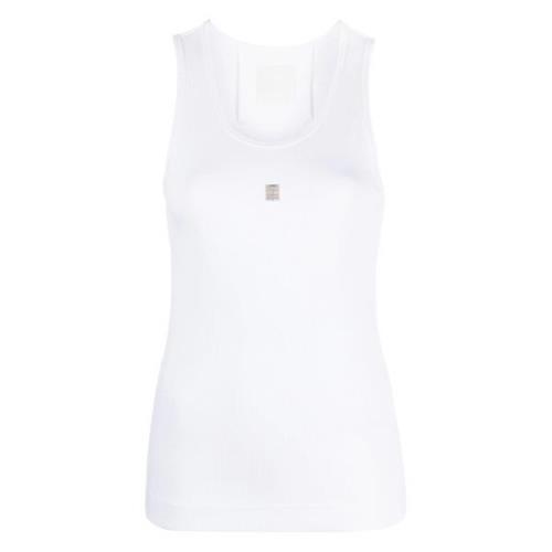 Hvit Ribbet Tank Top med Metallic Detalj