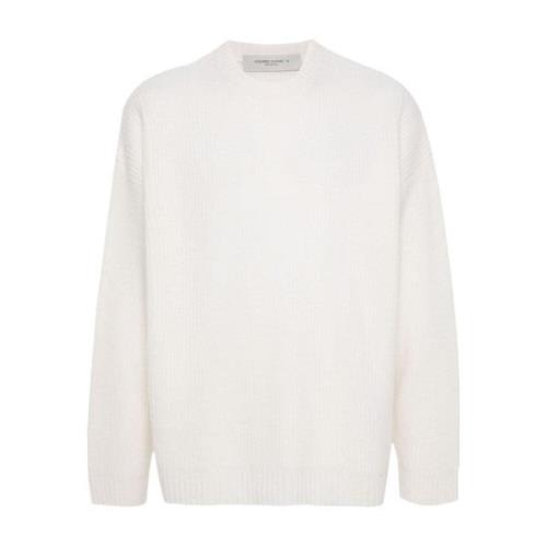 Hvit Ribbestrikket Crew Neck Sweater