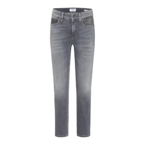 Grå Cropped Jeans med Glimmer Detaljer