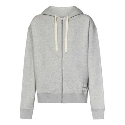 Grå Zip-Up Hoodie med Logo Label