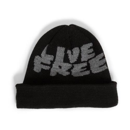 Sort Strikkelue med Live Free Jacquard