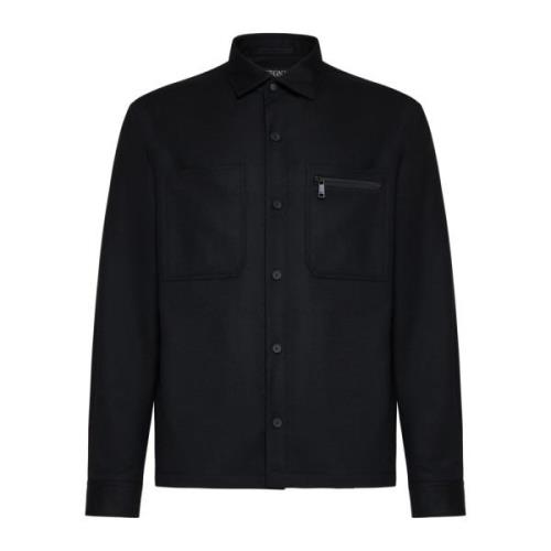 Sort Techno-Merino Overshirt med Brystlommer