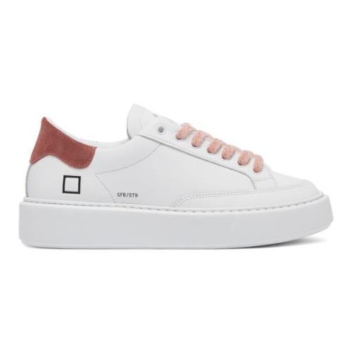 Hvite Lave Sneakers med Rosa Detaljer