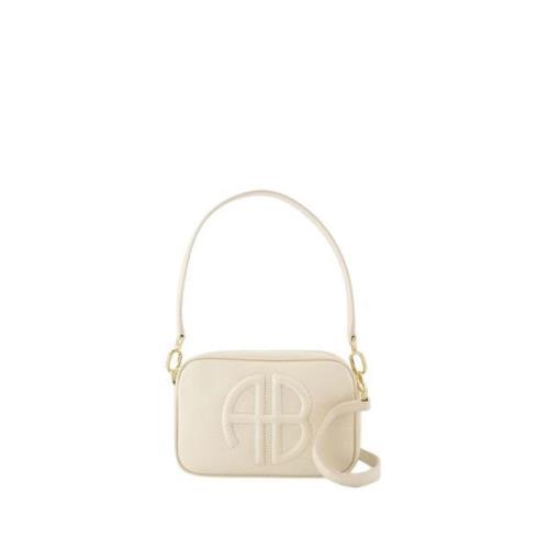 Beige Skinn Crossbody Veske med Håndtak