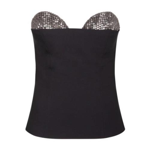 Svart Rhinestone Square-Neck Top