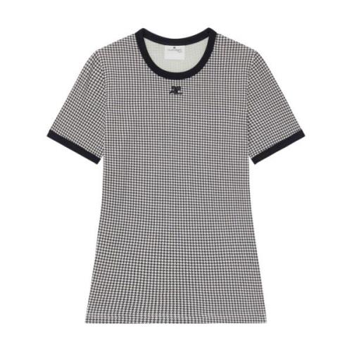 Houndstooth Mønster Crew Neck T-skjorte