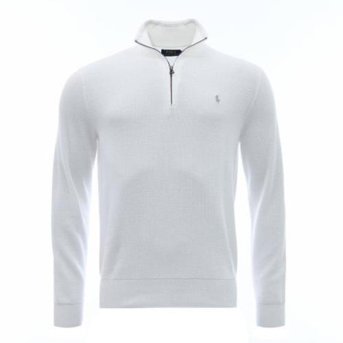 Mesh-Strikket Bomull Quarter-Zip Sweater