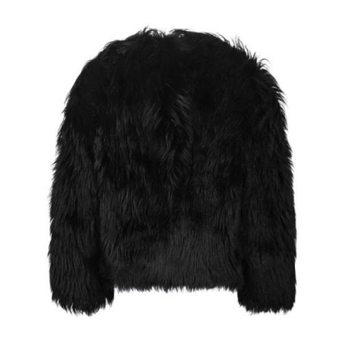 Svart Shearling Pelsjakke