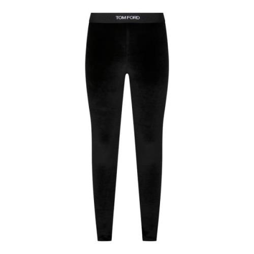 Sort Glanset Velour Leggings