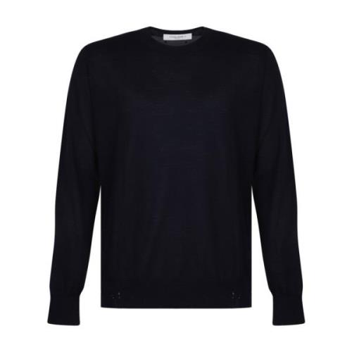 Navy Blue Strikket Crew Neck Genser