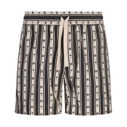 Stripet bomullssportsshorts med monogram