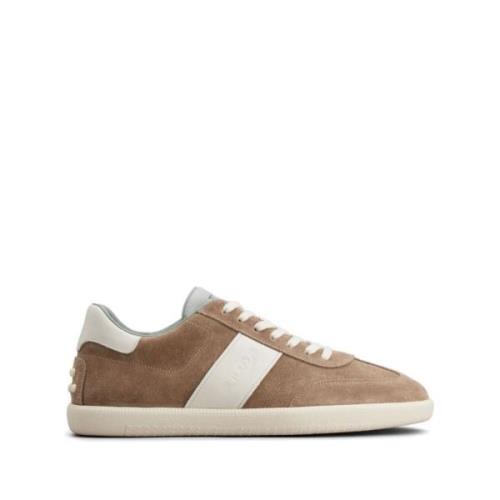 Beige Semsket Sko Med Side Stripe