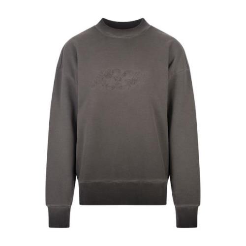 Grå Crew-Neck Sweatshirt med Brodert Logo