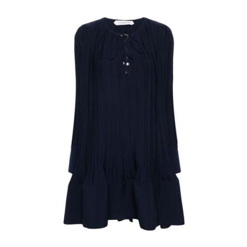 Navy Blue Lace-Up V-Neck Kjole