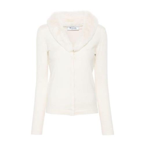 Beige Strikket Cardigan med Faux-Fur Krage