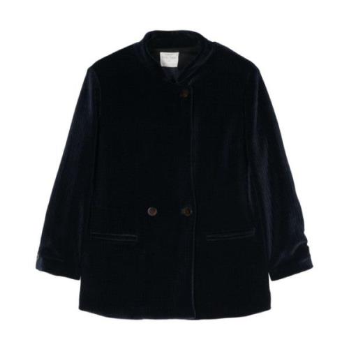 Midnight Blue Polyester Double-Breasted Blazer