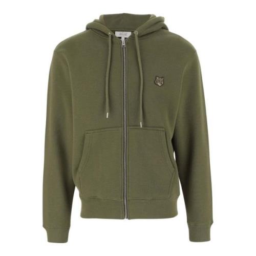 Grønn Bomull Zip-through Hettegenser Sweatshirt