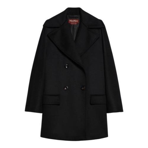 Sort Ull Pea Coat med Kimono Ermer