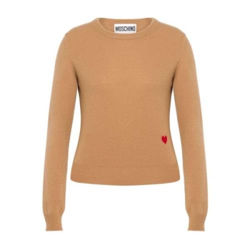 Brun Sweater med Hjertemotiv og Crew Neck