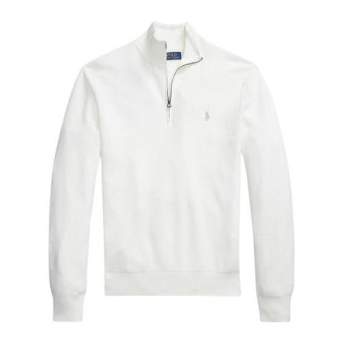 Hvit Mesh-Strikket Quarter-Zip Jumper