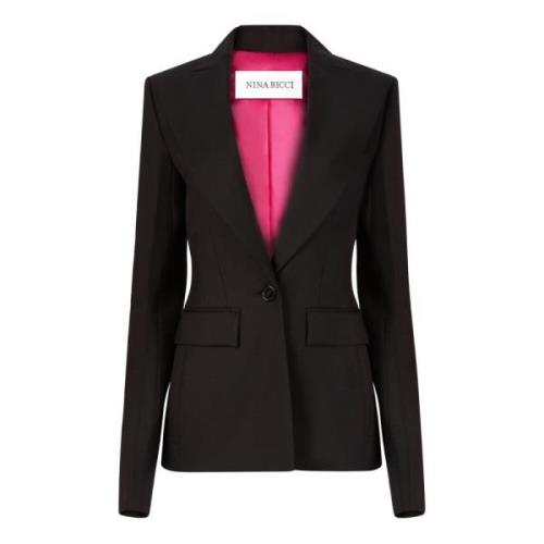 Svart Ull Gabardine Blazer