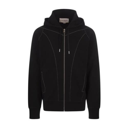 Svart Zip-Up Hoodie med Kontrastsøm