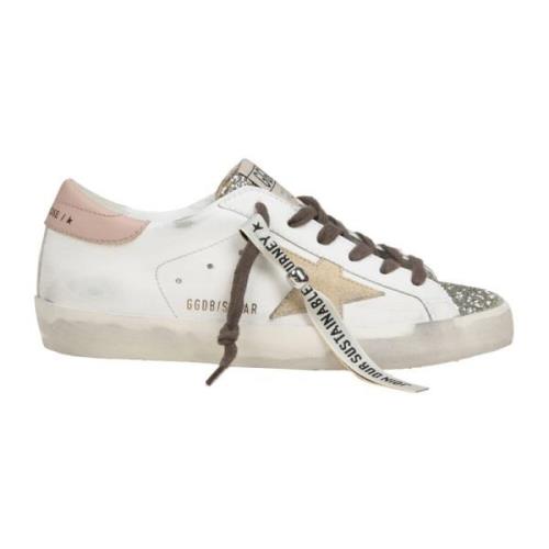 Hvite Skinn Glitter Sneakers Vintage Stil