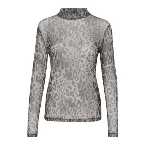 Leopard Mesh Langarmet Topp