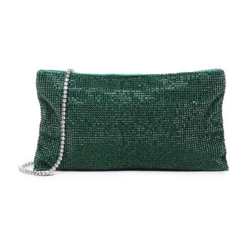 Grønn Mesh Clutch Bag med Metall Skulderreim