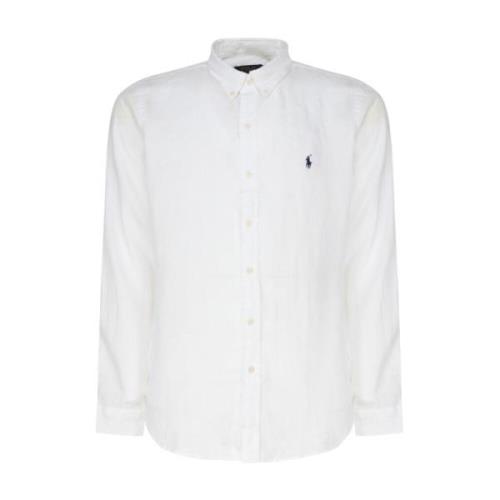 Hvit Lin Button-Down Skjorte