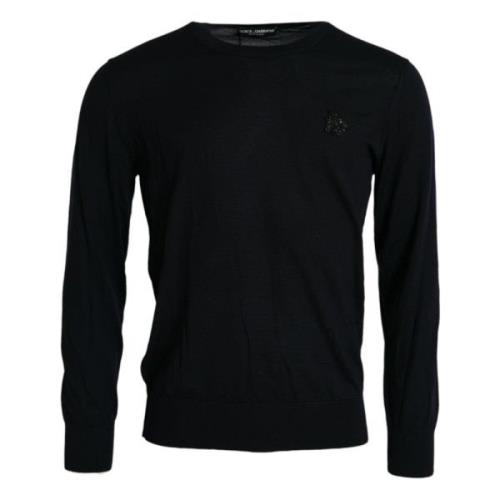 Blå Cashmere Bee Crewneck Genser