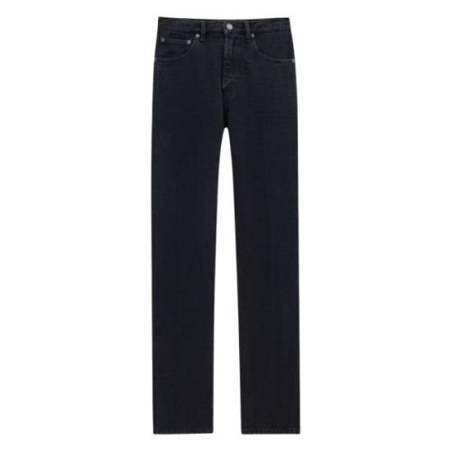 Sorte Straight Leg Jeans med Sentral Fold