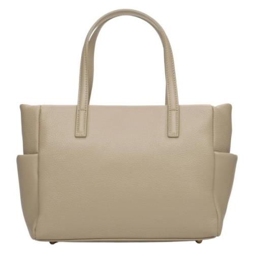 Luksus Beige Shopper Bag Ekte Skinn