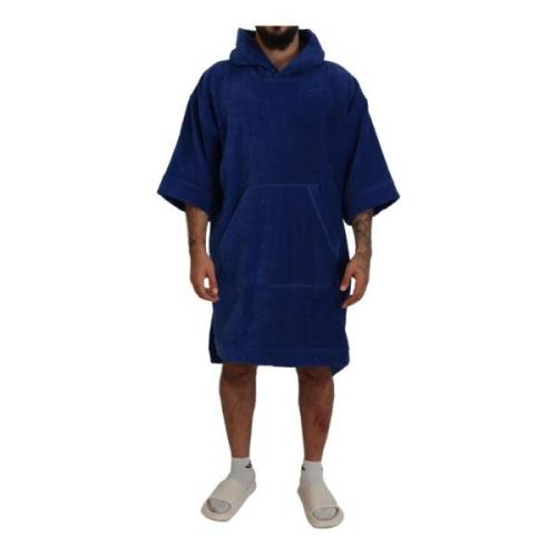 Blå Hooded Poncho Strandklær 100% Bomull