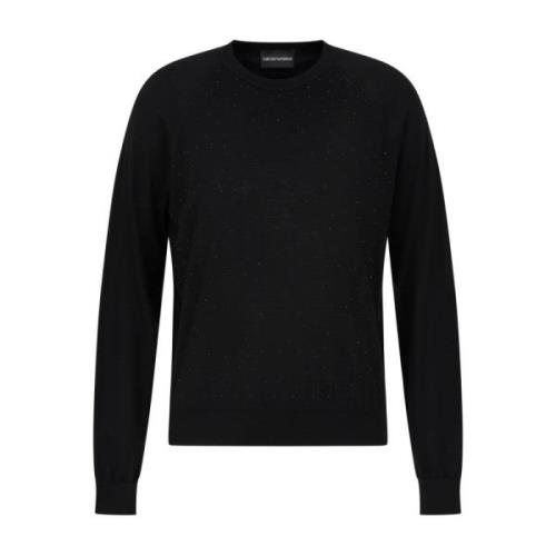 Svart Finstrikket Crew Neck Genser