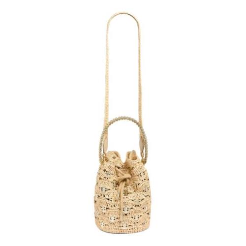 Håndvevd Raffia Bucket Bag med Metallskiver