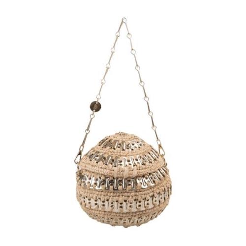 Ball Skulderveske Brun Raffia Metall