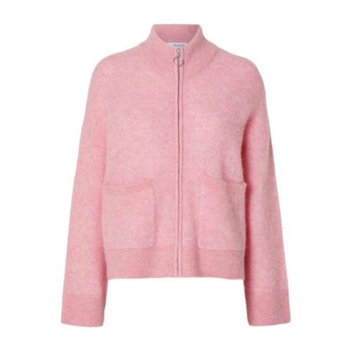 Rosa Strikket Glidelås Cardigan