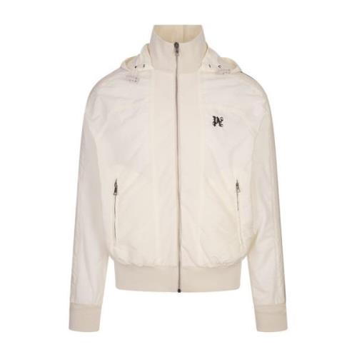 Hvit Sporty Windbreaker Jakke med Striper