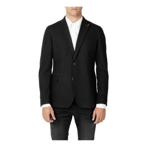 Sort Knappelukking Revers Blazer