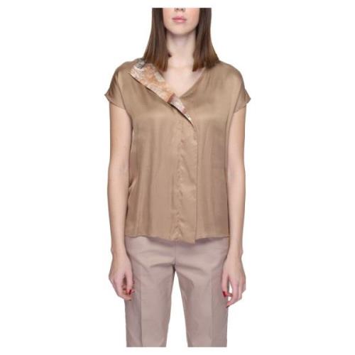 Trykt Beige Bluse Kort Erme