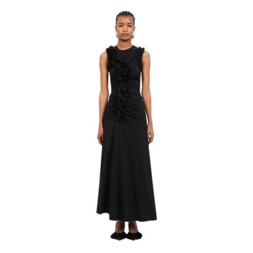 Romantisk Ruffle Midi Kjole - Noir