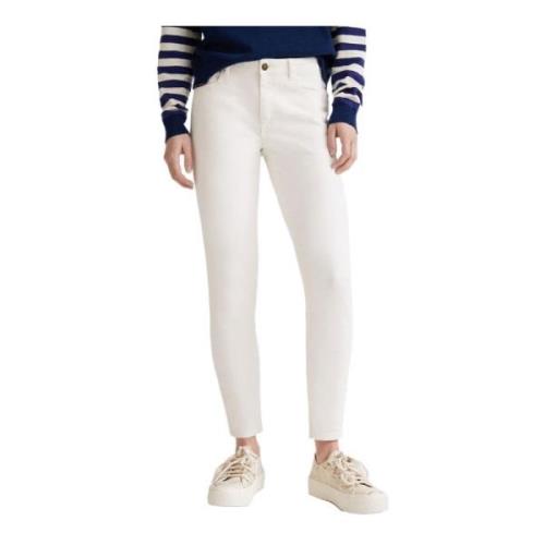 Hvit Plain Zip Button Dame Jeans