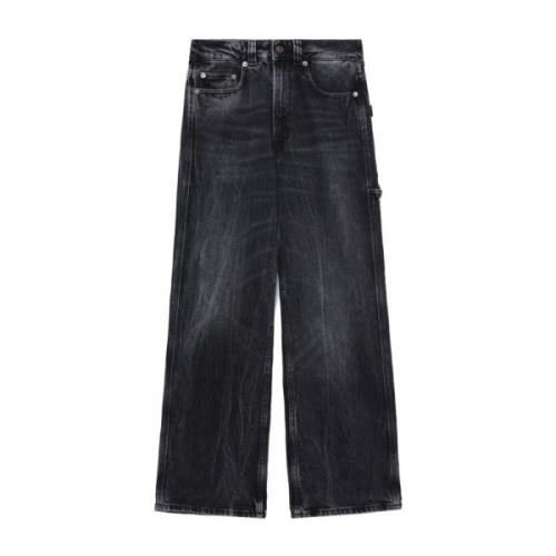 Sorte Wide Leg Jeans med Slitt Effekt