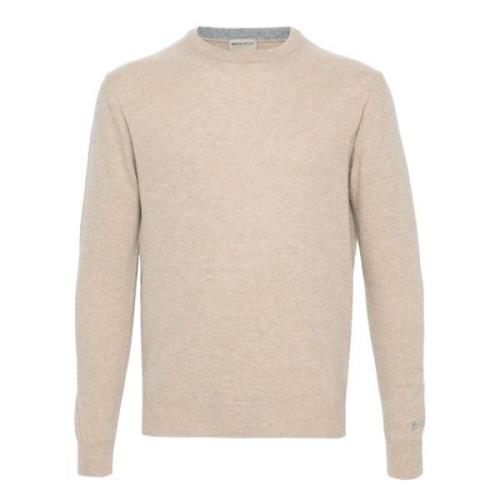 Beige Ribbestrikket Crewneck Sweater