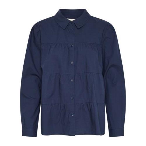 Navy Blazer Skjorte med Volanger