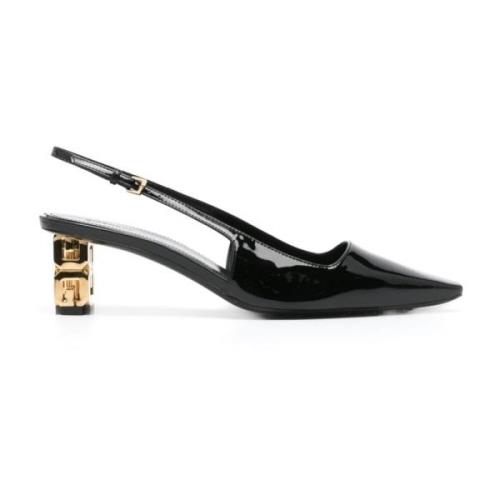 Svart Patent Slingback Skulpturert Hæl