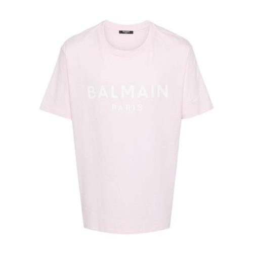 Rose Pink White Logo Print T-skjorte