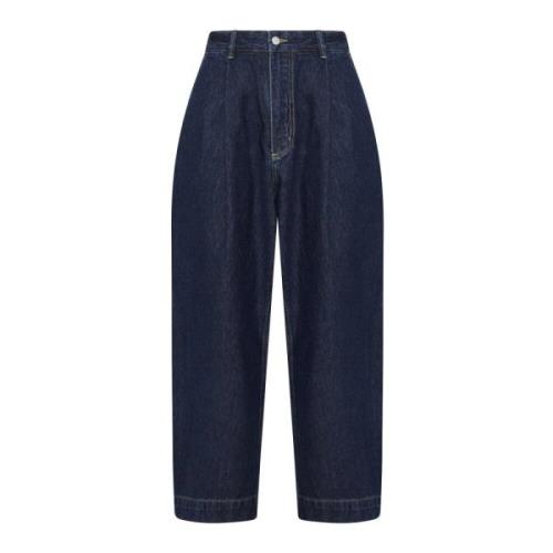 Mørkeblå Denim Cropped Wide Leg Jeans