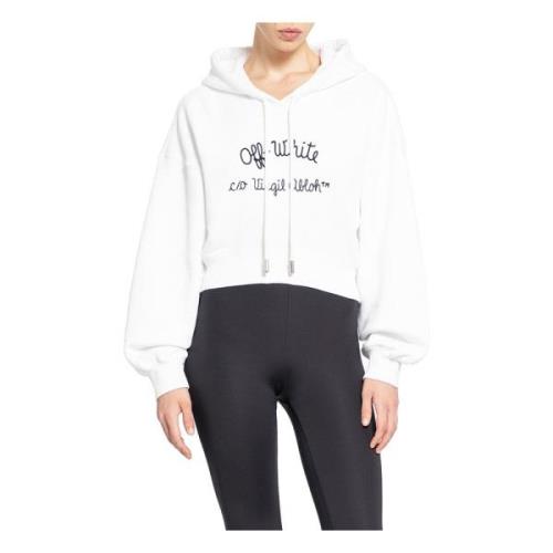 Brodert Crop Hoodie Hvit